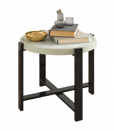 Outsunny Round Small Garden Table with Faux Marble Glass Top, Light Grey