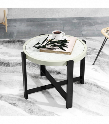 Outsunny Round Small Garden Table with Faux Marble Glass Top, Light Grey