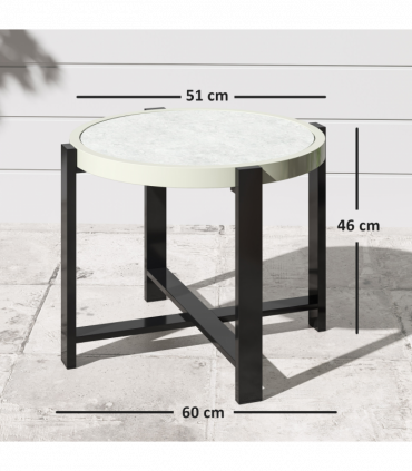 Outsunny Round Small Garden Table with Faux Marble Glass Top, Light Grey