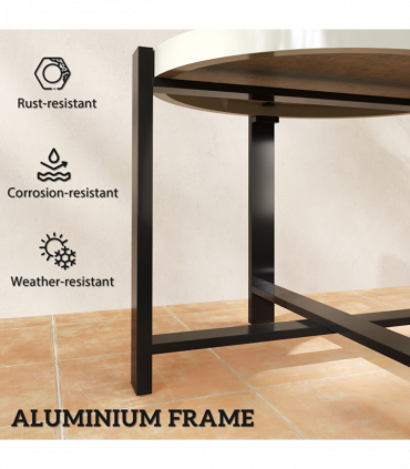 Outsunny Round Small Garden Table with Faux Marble Glass Top, Light Grey