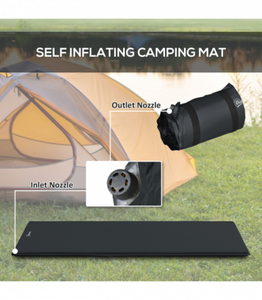 Outsunny Self-Inflating Single Sleeping Pad Air Bed with Carry Bag, Grey