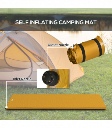 Outsunny Self-Inflating Single Sleeping Pad Air Bed with Carry Bag, Khaki