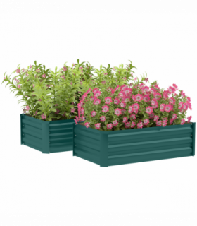 Outsunny Set of 2 Galvanised Raised Garden Bed, Green