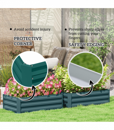 Outsunny Set of 2 Galvanised Raised Garden Bed, Green
