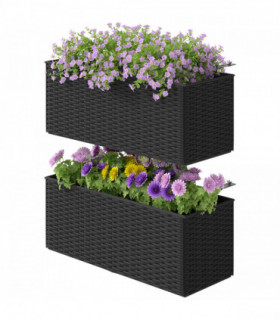 Outsunny Set of 2 Hanging Flower Boxes, 50 cm Long, Rattan Look, Black