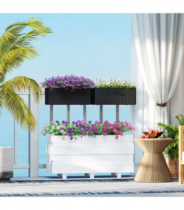 Outsunny Set of 2 Hanging Flower Boxes, 50 cm Long, Rattan Look, Black