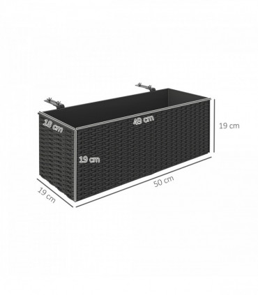 Outsunny Set of 2 Hanging Flower Boxes, 50 cm Long, Rattan Look, Black