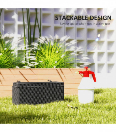 Outsunny Set of 2 Hanging Flower Boxes, 50 cm Long, Rattan Look, Black