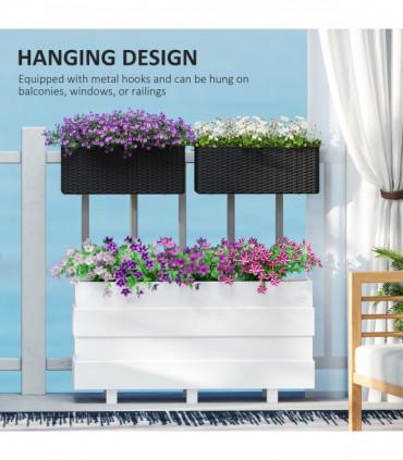 Outsunny Set of 2 Hanging Flower Boxes, 50 cm Long, Rattan Look, Black