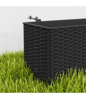 Outsunny Set of 2 Hanging Flower Boxes, 50 cm Long, Rattan Look, Black