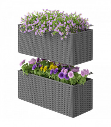 Outsunny Set of 2 Hanging Flower Boxes, 50 cm Long, Rattan Look, Grey