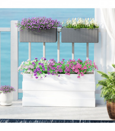 Outsunny Set of 2 Hanging Flower Boxes, 50 cm Long, Rattan Look, Grey
