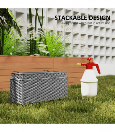 Outsunny Set of 2 Hanging Flower Boxes, 50 cm Long, Rattan Look, Grey