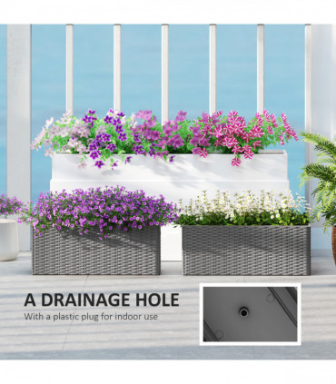 Outsunny Set of 2 Hanging Flower Boxes, 50 cm Long, Rattan Look, Grey