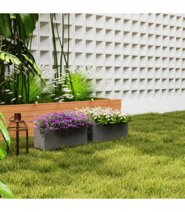 Outsunny Set of 2 Hanging Flower Boxes, 50 cm Long, Rattan Look, Grey