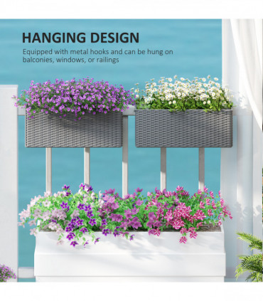 Outsunny Set of 2 Hanging Flower Boxes, 50 cm Long, Rattan Look, Grey