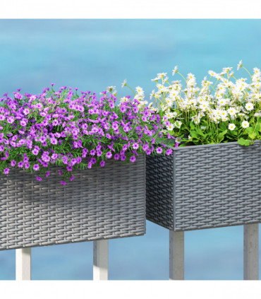 Outsunny Set of 2 Hanging Flower Boxes, 50 cm Long, Rattan Look, Grey