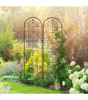 Outsunny Set of 2 Metal Trellis for Climbing Plants, Floral Design