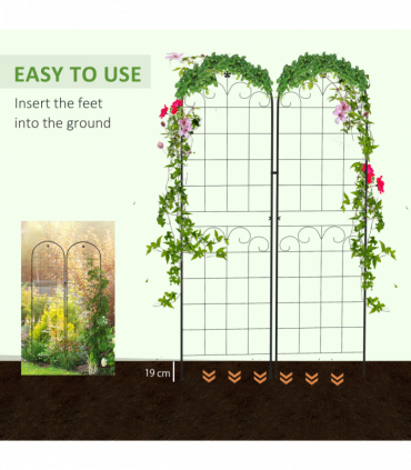 Outsunny Set of 2 Metal Trellis for Climbing Plants, Floral Design