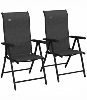 Outsunny Set of 2 Outdoor Rattan Folding Chair Set w/ Adjustable Backrest Grey