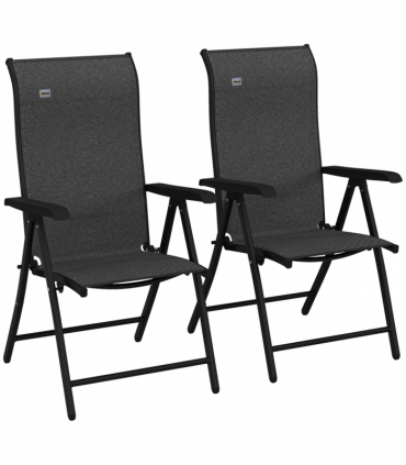 Outsunny Set of 2 Outdoor Rattan Folding Chair Set w/ Adjustable Backrest Grey