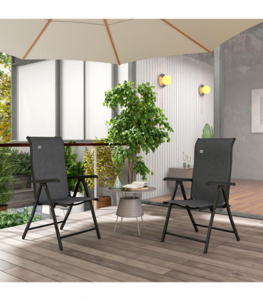 Outsunny Set of 2 Outdoor Rattan Folding Chair Set w/ Adjustable Backrest Grey