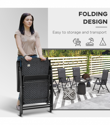 Outsunny Set of 2 Outdoor Rattan Folding Chair Set w/ Adjustable Backrest Grey