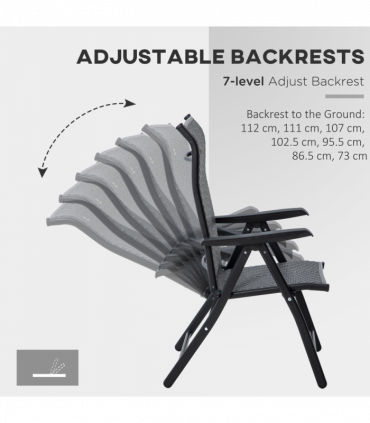 Outsunny Set of 2 Outdoor Rattan Folding Chair Set w/ Adjustable Backrest Grey