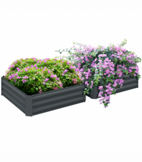 Outsunny Set of 2 Raised Garden Bed Galvanised Planter Box Easy Setup Dark Grey