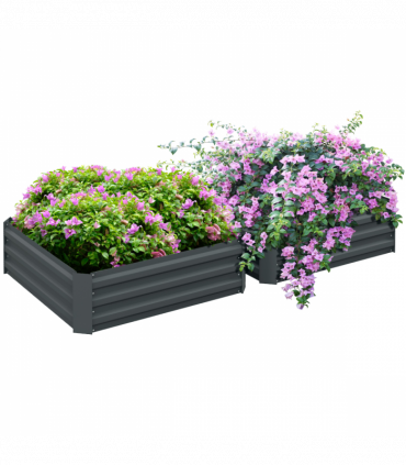 Outsunny Set of 2 Raised Garden Bed Galvanised Planter Box Easy Setup Dark Grey