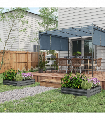 Outsunny Set of 2 Raised Garden Bed Galvanised Planter Box Easy Setup Dark Grey