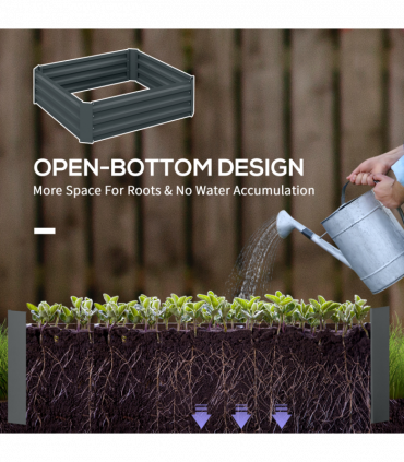 Outsunny Set of 2 Raised Garden Bed Galvanised Planter Box Easy Setup Dark Grey