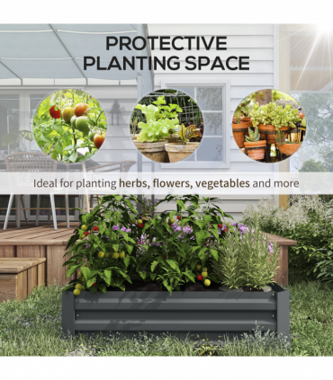Outsunny Set of 2 Raised Garden Bed Galvanised Planter Box Easy Setup Dark Grey