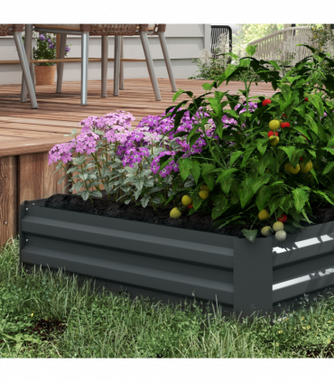 Outsunny Set of 2 Raised Garden Bed Galvanised Planter Box Easy Setup Dark Grey