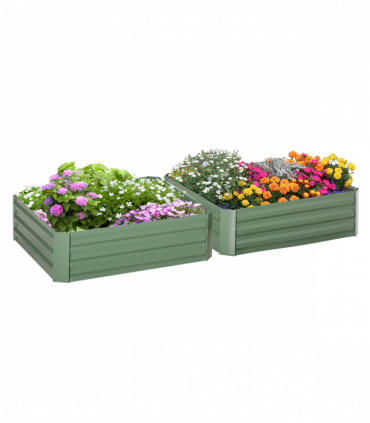 Outsunny Set of 2 Raised Garden Bed Galvanised Planter Box Easy Setup Green