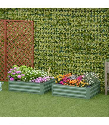 Outsunny Set of 2 Raised Garden Bed Galvanised Planter Box Easy Setup Green
