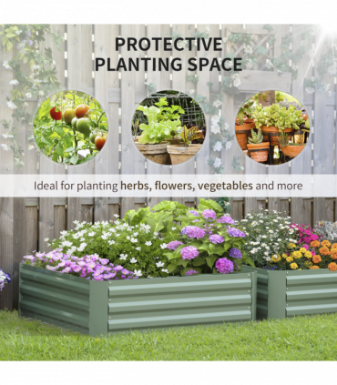 Outsunny Set of 2 Raised Garden Bed Galvanised Planter Box Easy Setup Green