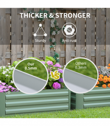 Outsunny Set of 2 Raised Garden Bed Galvanised Planter Box Easy Setup Green