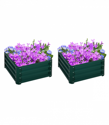 Outsunny Set of 2 Raised Garden Bed Galvanised Planter Box Easy Setup Green
