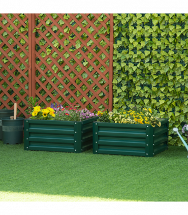 Outsunny Set of 2 Raised Garden Bed Galvanised Planter Box Easy Setup Green