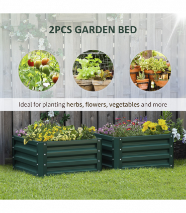 Outsunny Set of 2 Raised Garden Bed Galvanised Planter Box Easy Setup Green