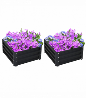 Outsunny Set of 2 Raised Garden Bed Galvanised Planter Box Easy Setup Grey
