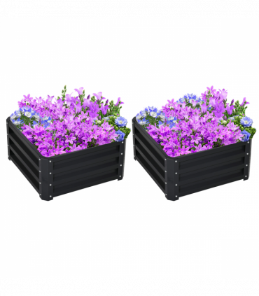 Outsunny Set of 2 Raised Garden Bed Galvanised Planter Box Easy Setup Grey