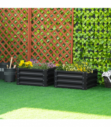 Outsunny Set of 2 Raised Garden Bed Galvanised Planter Box Easy Setup Grey