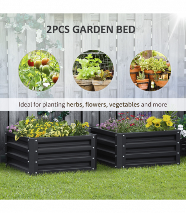 Outsunny Set of 2 Raised Garden Bed Galvanised Planter Box Easy Setup Grey