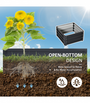 Outsunny Set of 2 Raised Garden Bed Galvanised Planter Box Easy Setup Grey