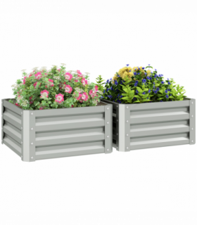 Outsunny Set of 2 Raised Garden Bed Galvanised Planter Box, Light Grey