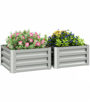 Outsunny Set of 2 Raised Garden Bed Galvanised Planter Box, Light Grey