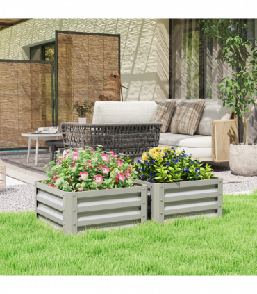 Outsunny Set of 2 Raised Garden Bed Galvanised Planter Box, Light Grey