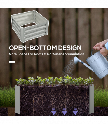 Outsunny Set of 2 Raised Garden Bed Galvanised Planter Box, Light Grey